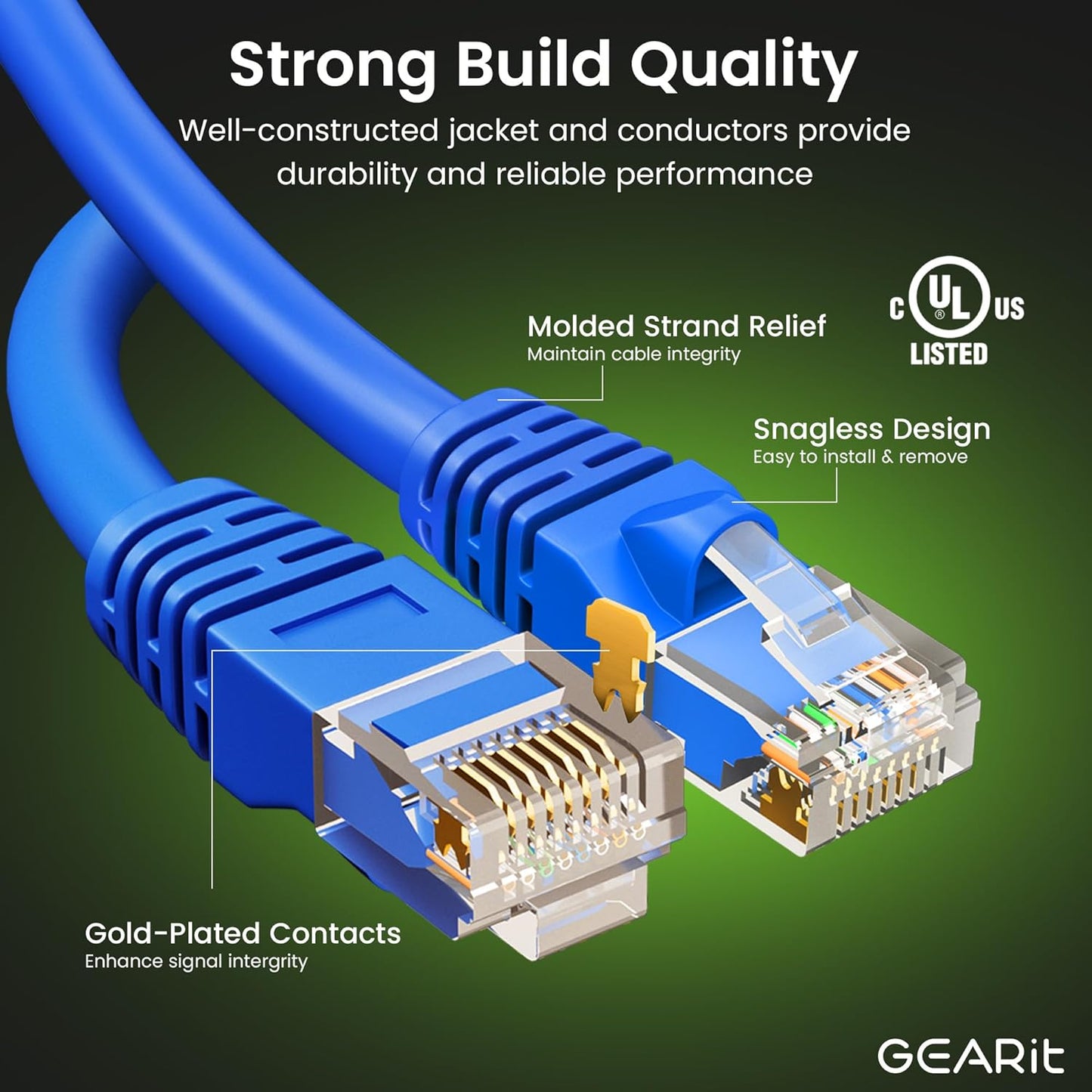 GearIT Cat 6 Ethernet Cable Pack - 20-Pack 10 ft Cat6 Ethernet Patch Cables | RJ45 Network Patch Cable, 10 Gbps Snagless Gold-Plated Connectors - Ethernet Cable Cat 6 for PC, TV, Router - Blue