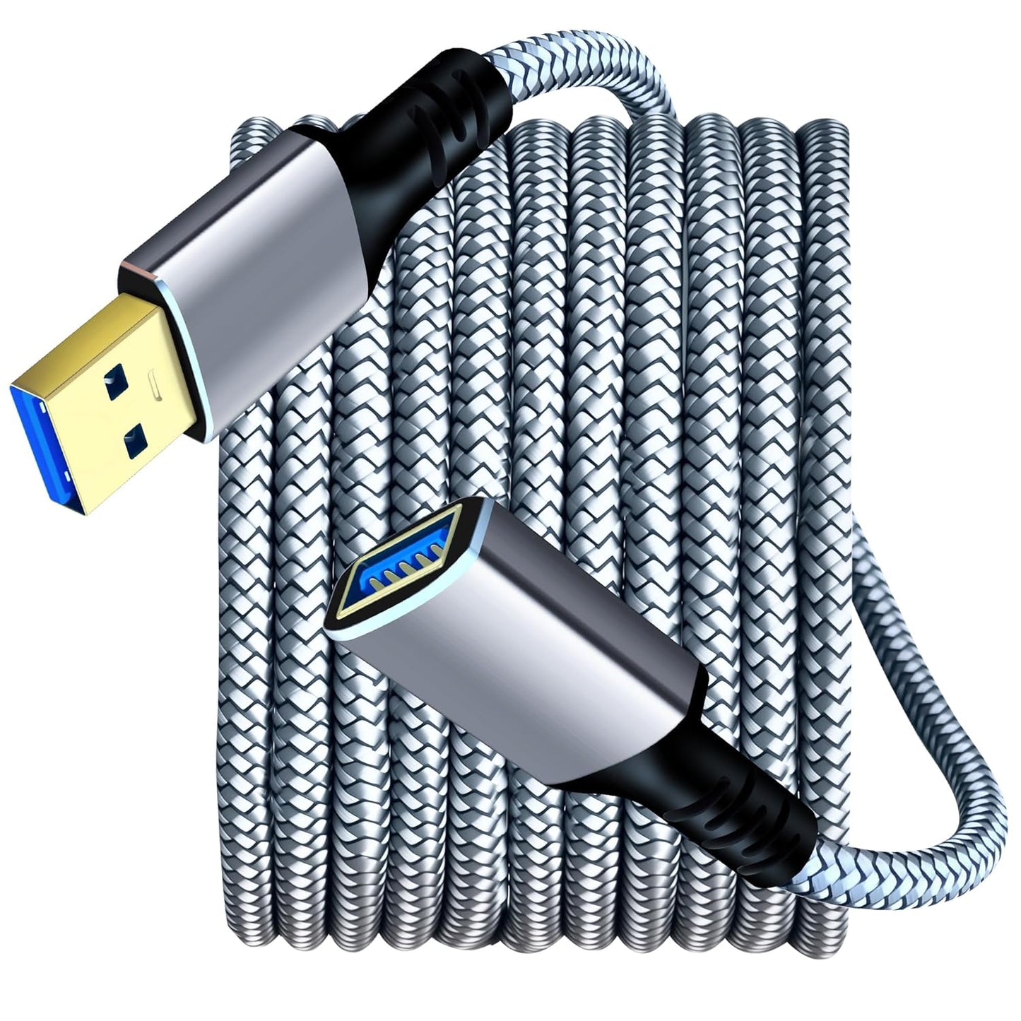 Tan QY USB 3.0 Extension Cable 24.5Ft/7.5M, USB 3.0 High Speed Extender Cord Type A Male to A Female for PlayStation, USB Flash Drive, Hard Drive, Card Reader,Scanner,Printer (Silver, 24.5Ft)