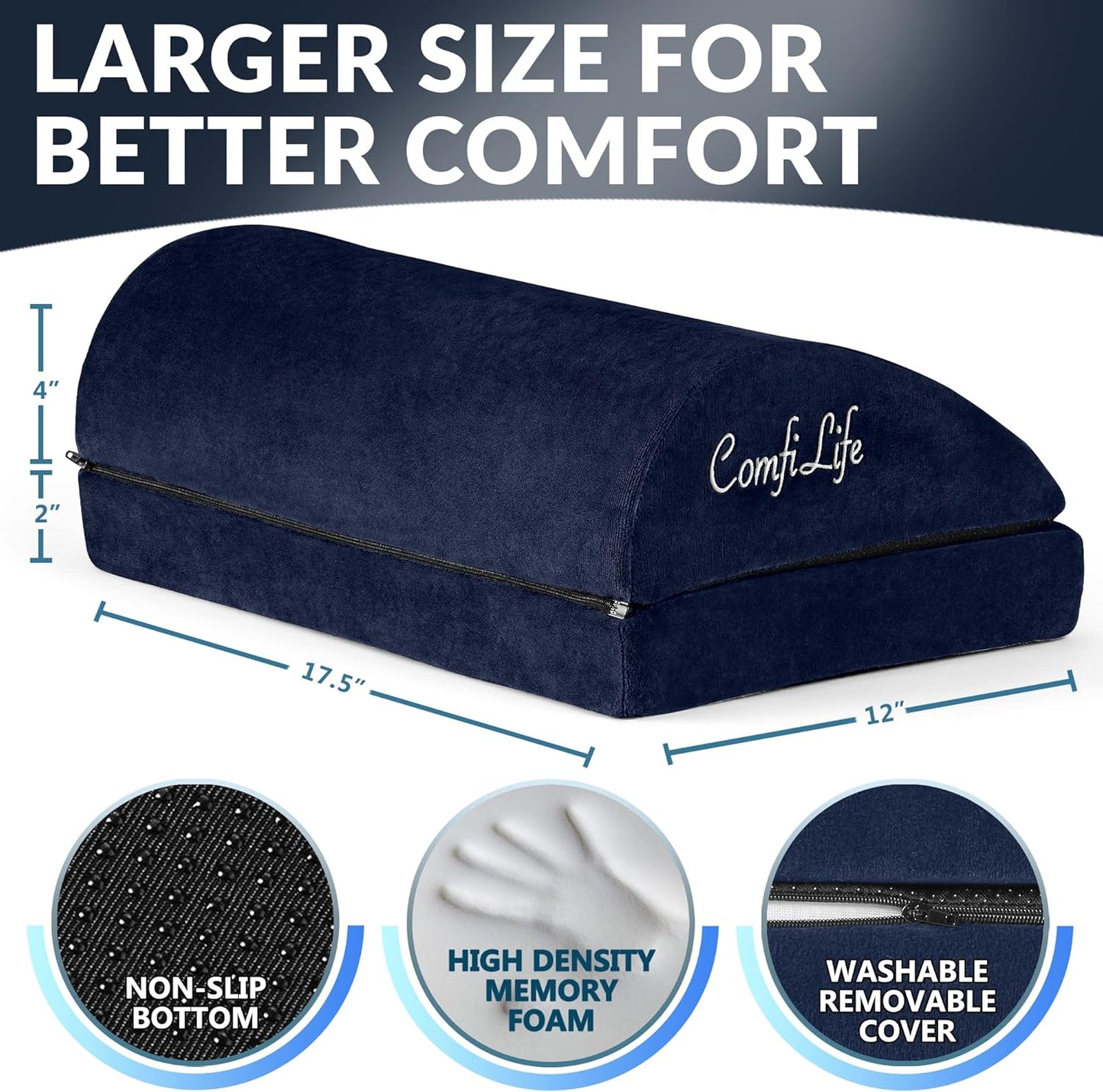 ComfiLife Foot Rest for Under Desk at Work – Adjustable Desk FootRest for Office Chair, Gaming Accessories – Ergonomic Teardrop Design for Back, Hip & Leg Pain Relief – 100% Memory Foam (Navy)