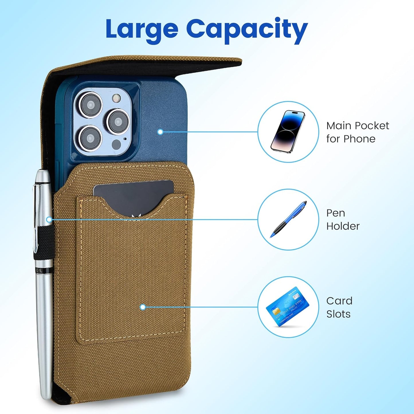 BECPLT Nylon Holster Compatible with Galaxy S25 Ultra S24/S23/S22/S21/S20 Ultra A17 A16 Motorola Moto G56 G Power Cell Phone Belt Holder for Men - Khaki