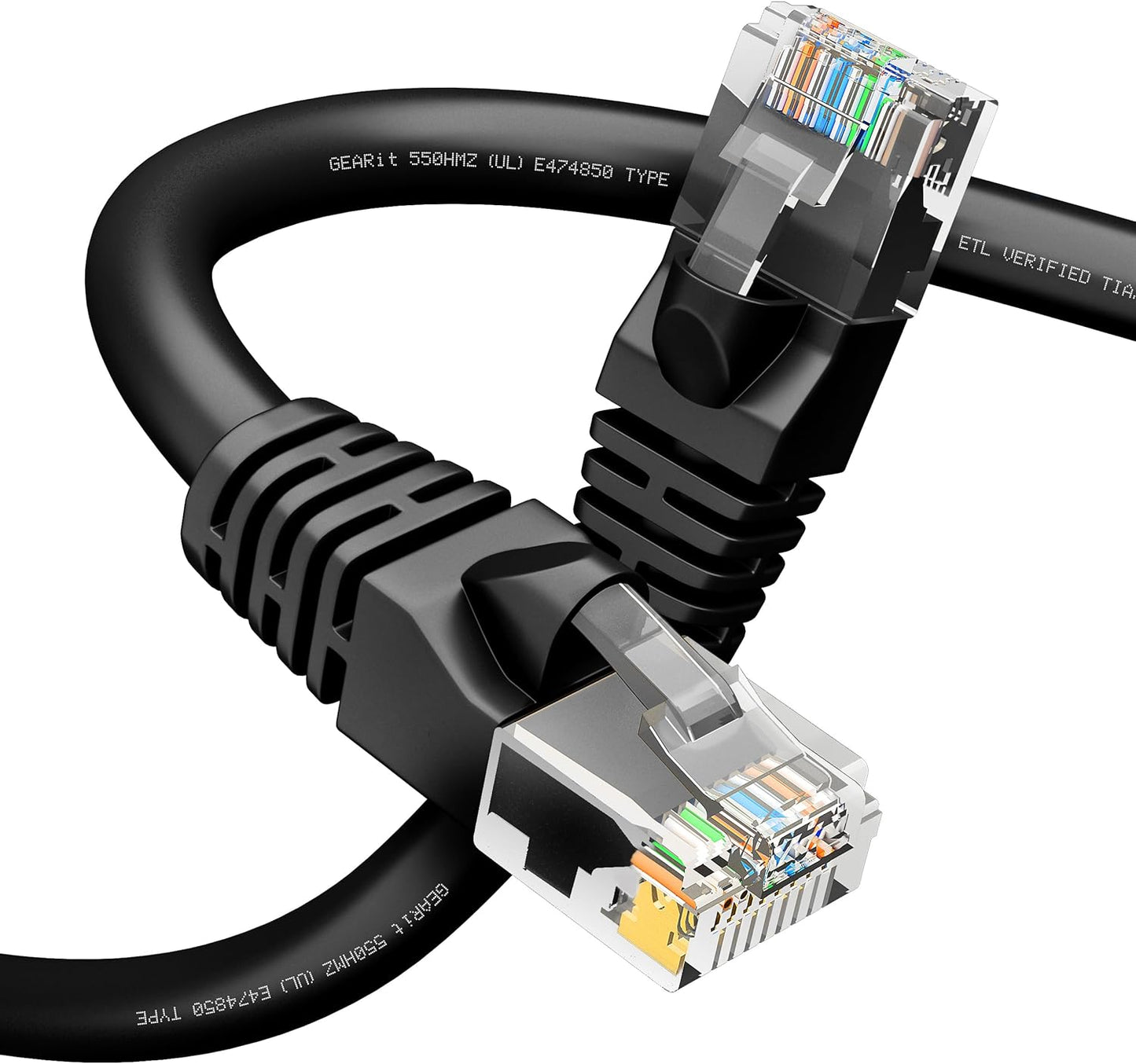 GEARit Cat 6 Ethernet Cable (1-Pack 50 Feet) Cat6 Network Patch, 10Gbps, RJ45, Snagless Cord, Gold-Plated Connectors, Internet for PC, TV, Tablet, Router, Printer, Servers, IT Data Center - Black