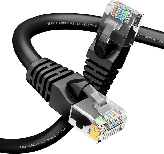 GEARit Cat 6 Ethernet Cable (1-Pack 30 Feet) Cat6 Network Patch, 10Gbps, RJ45, Snagless Cord, Gold-Plated Connectors, Internet for PC, TV, Tablet, Router, Printer, Servers, IT Data Center - Black