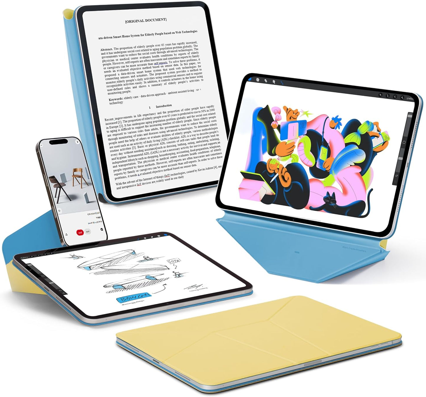 MOFT Dynamic Folio Case for iPad Air 13 Inch M3/M2 (2025/2024), iPad Pro 12.9 6th/5th/4th Gen, Silm Magnetic Stand Case with 20+ Viewing Angles, Auto Wake/Sleep, Ultra Thin, Panna Cotta x Faded Jeans