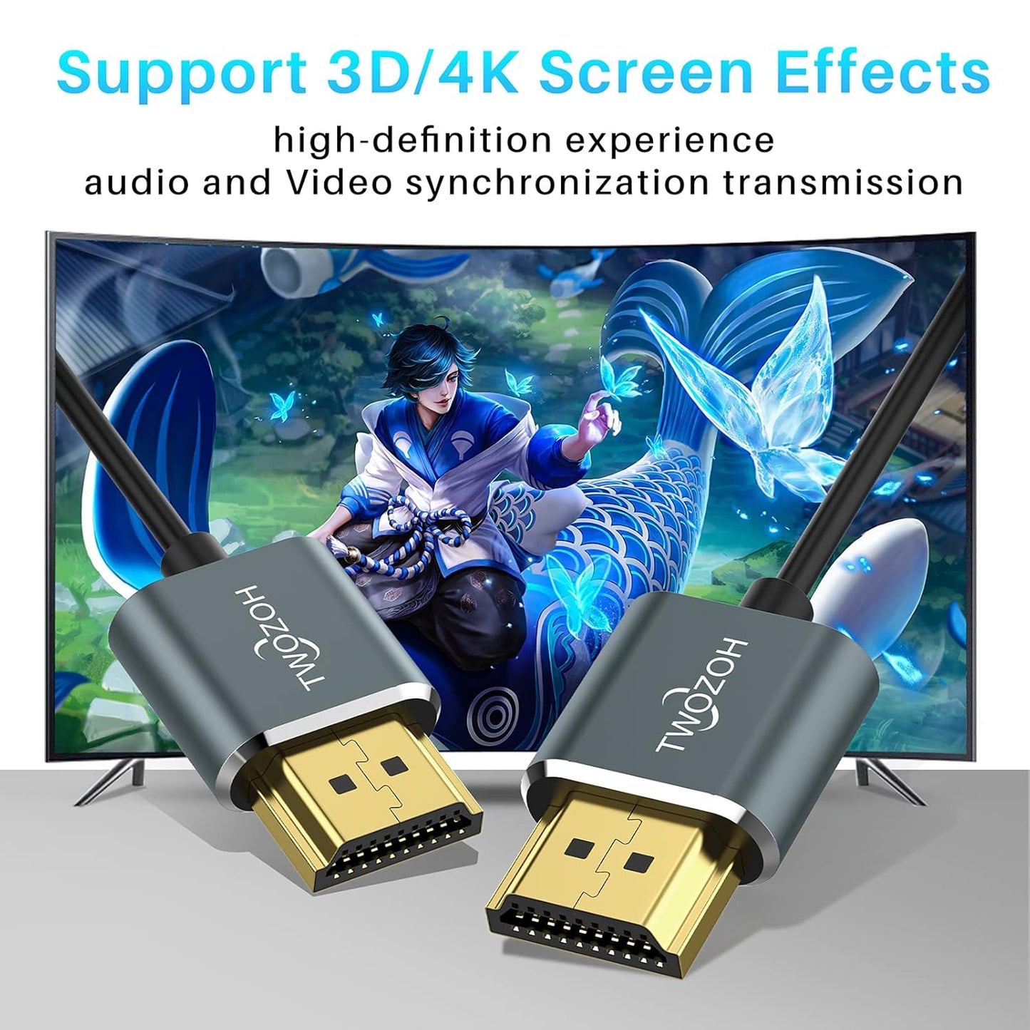 Twozoh Flexible & Slim Long HDMI Cable 30FT 2 Pack, Ultra Thin HDMI Cord Supports High Speed 4K@60Hz 18gbps 2160P/1080P