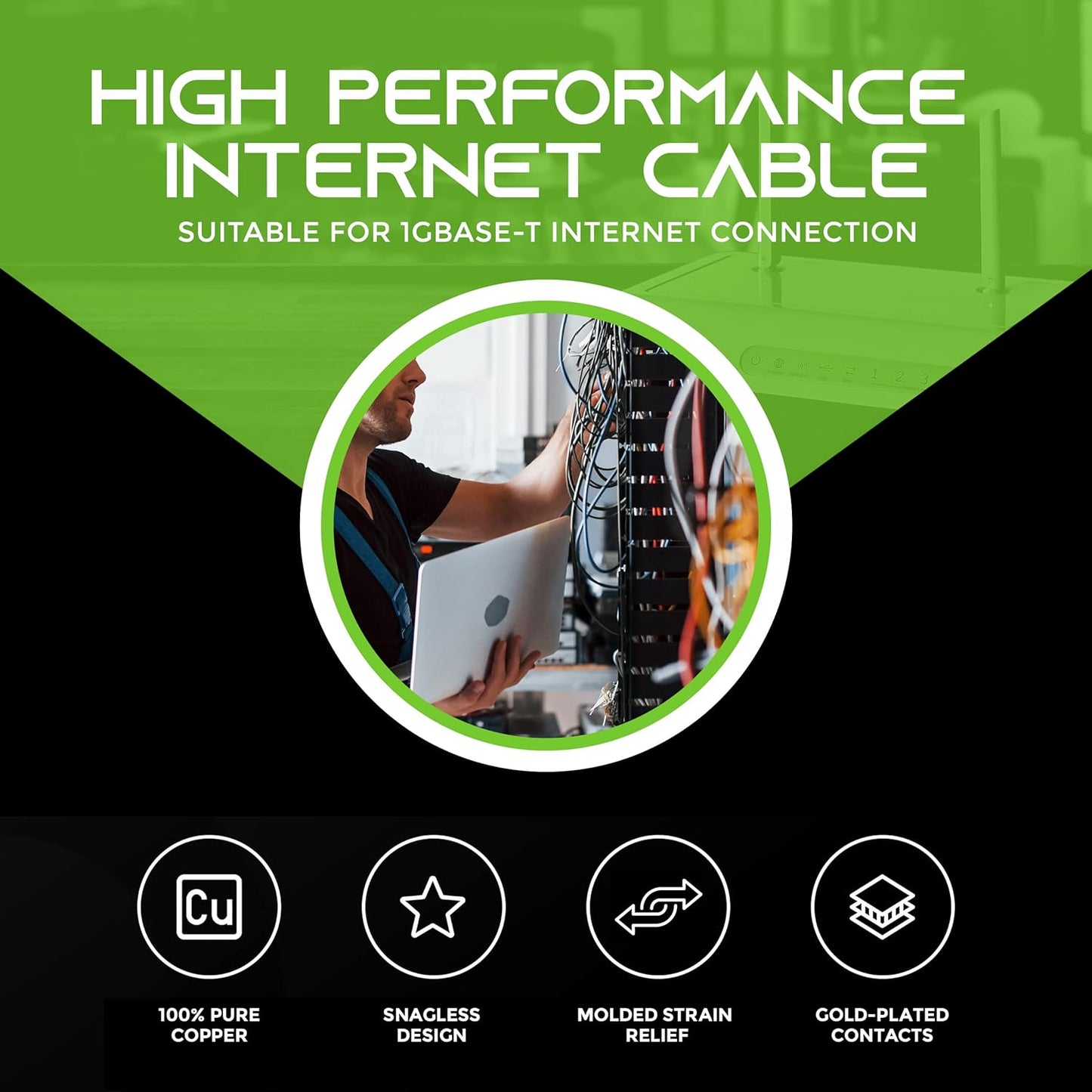 GearIt 24-Pack, Cat5e Ethernet Patch Cable 5 Feet - Snagless RJ45 Computer LAN Network Cord, Black