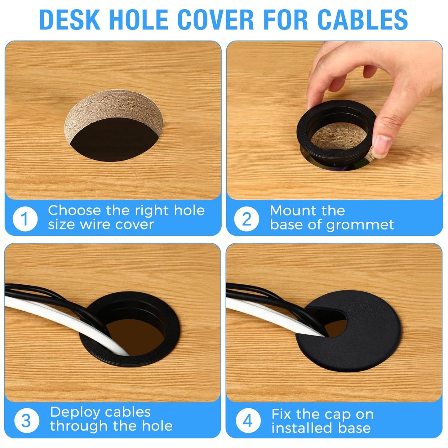 Desk Grommet 2" (50 mm), Desk Cord Hole Cover, Cable Grommet ABS Plastic, Desk Hole Grommet for Office and Home Table Cable, Detachable Cable Cord Organizer (White 4 Pcs)