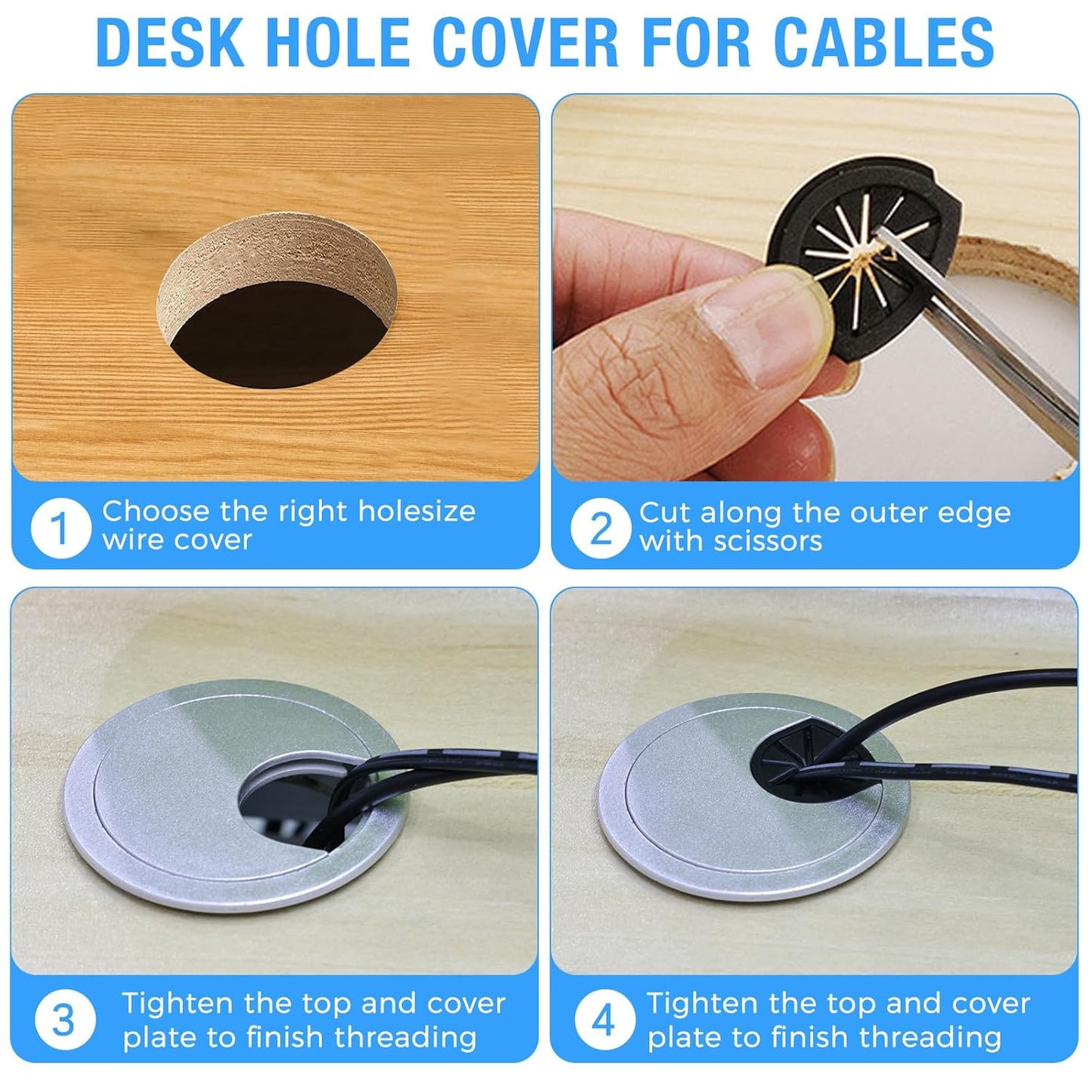 Desk Grommet 2-1/16" (53 mm), Desk Cord Hole Cover, Cable Grommet ABS Plastic, Desk Hole Grommet for Office and Home Table Cable, Detachable Cable Cord Organizer (Silver Sand 8 Pcs)