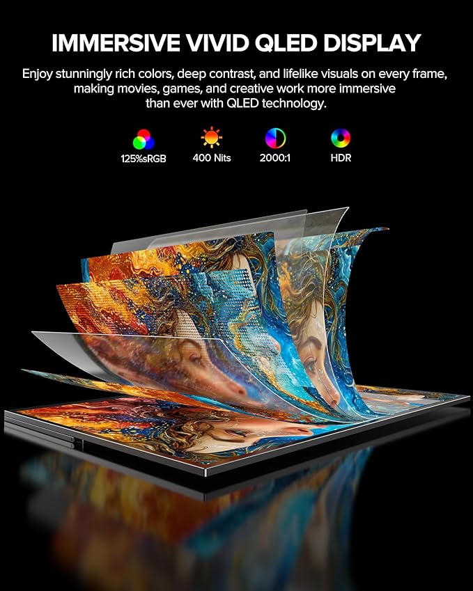 UPERFECT 24" 120Hz QLED Portable Touchscreen Monitor 1080P 125% sRGB 400Nits w/Stand & VESA, HDMI USB-C Travel Monitor for Laptop/Gaming Devices/Phone/Mini PC, External Second Screen for Gaming & Work