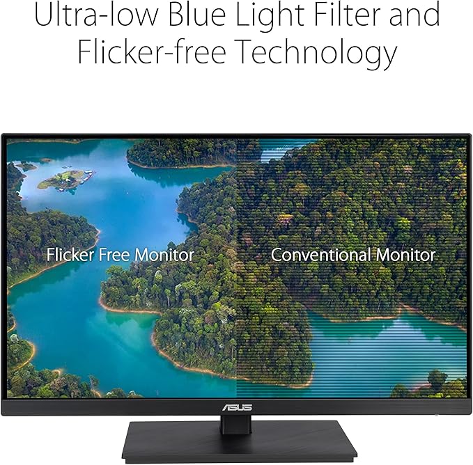 ASUS 27” 1080P Monitor (VA27EQSB) - Full HD, IPS, 75Hz, Adaptive-Sync, Speakers, Eye Care, Low Blue Light, Flicker Free, DisplayPort, HDMI, USB Hub, D-Sub, Frameless, Wall Mountable, Height Adjustable