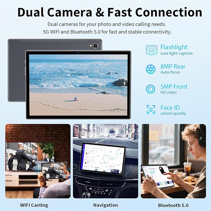 YOBANSE 2025 Tablet with Keyboard, 24GB RAM, 128GB ROM(2TB Expand), 10.1 inch Android 15 Tablet, 8000mAh Battery, BT 5.0, GMS Certified, 5G/2.4G WiFi, Tablets with Mouse, Case, Stylus-Silver Case
