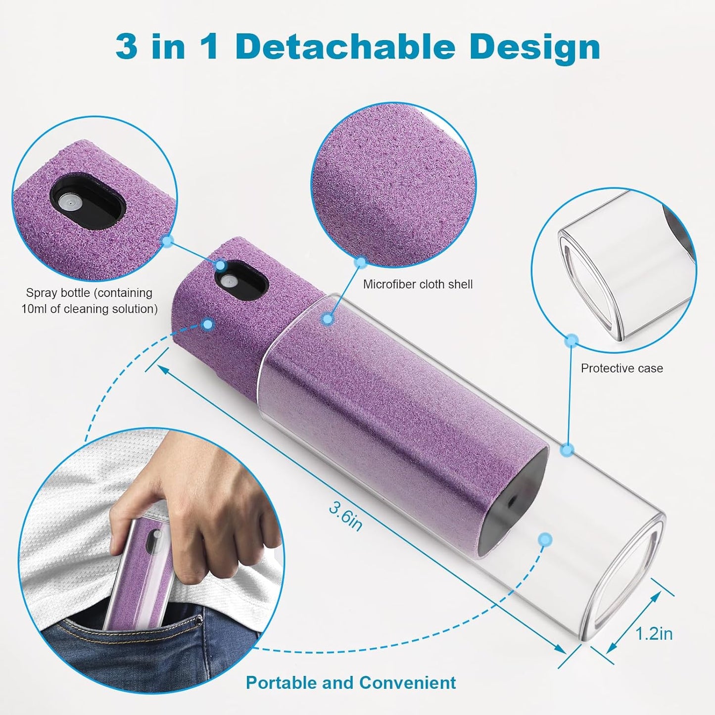 6 Pack Screen Cleaner 3-in-1 Touchscreen Mist Cleaner Spray and Microfiber Cloth Built-in Cleaning Solution Portable Reusable Fingerprint-Proof Spray Bottle for Phone Laptop iPad TV Monitor Car Screen
