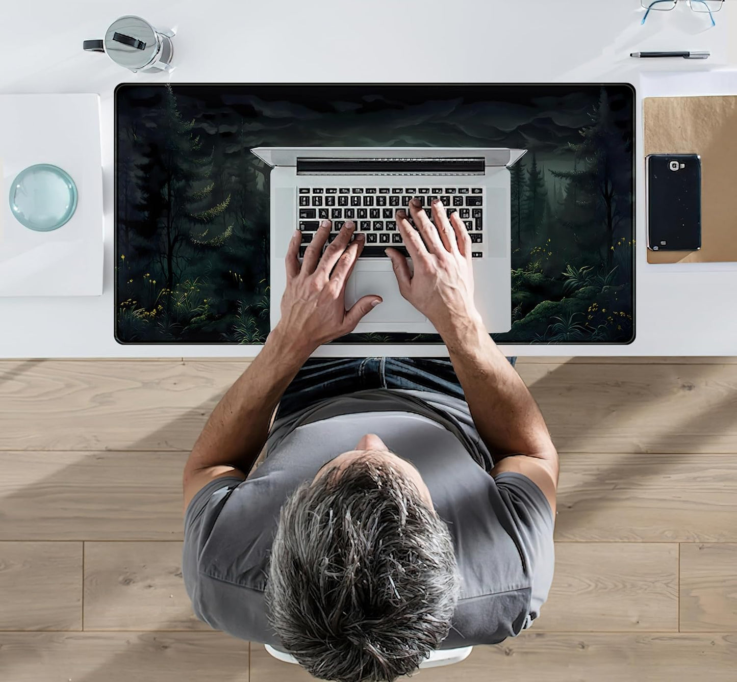 Cute Dark Gloomy Forest Desk Mat, Gothic XXL Large Extended Gaming Mouse Pad Mat, Non-Slip Rubber Base Mousepad Computer Keyboard and Mouse Mat, Desk Pad with Stitched Edges, 31.5x15.75 in