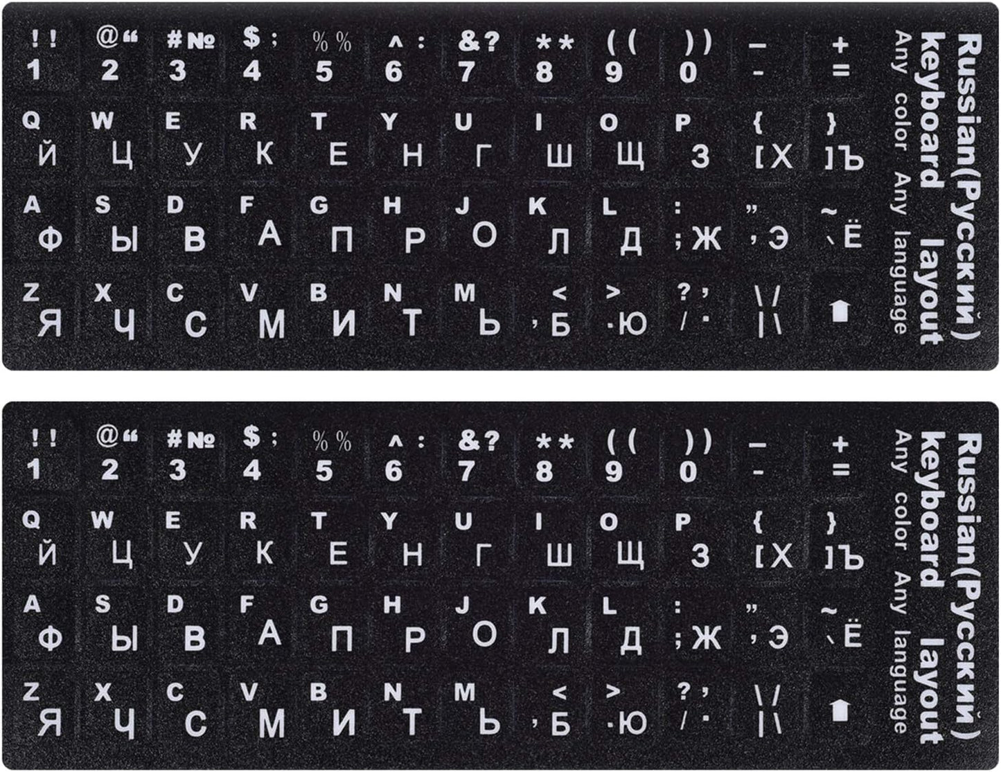 2PCS Russian Keyboard Stickers, Russian-Englsih Keyboard Letters Replacement Stickers White Font Black Background for PC Computer Laptop Notebook Desktop, Cyrillic Keyboard Alphabet Stickers