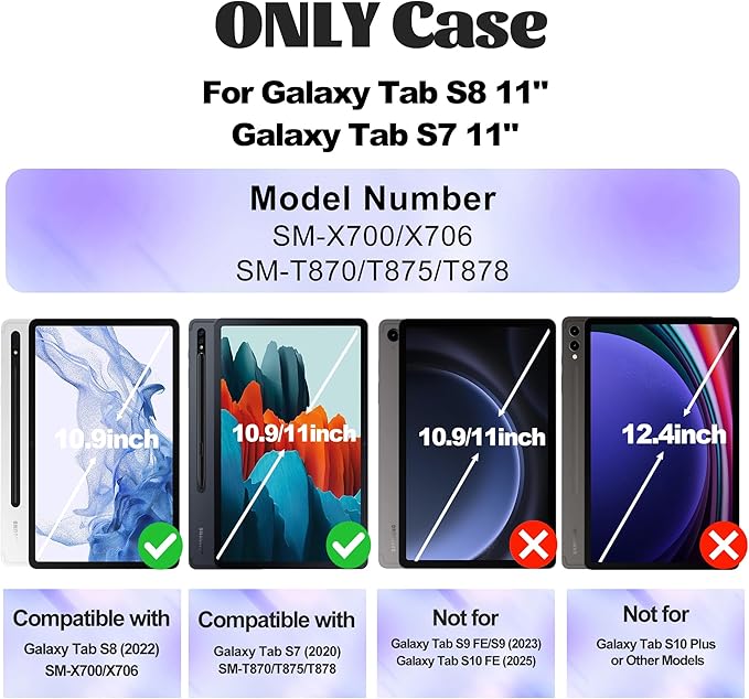 Case for Samsung Galaxy Tab S8/S7 11-inch 5G Tablet Case 2022/2020 [with Tempered Glass Screen Protector], 360° Rotating Kickstand/Hand & Shoulder Strap/S Pen Holder (Blue)