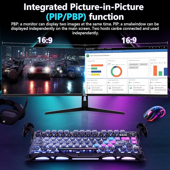 49 Inch Curved Ultrawide Gaming Monitor, 5K Computer Monitor(5210x1440P), 165Hz, 1500R HDR10, 32:9, AMD FreeSync, 125% sRGB, Built-in Speakers, HDMI/DP VESA100*100mm