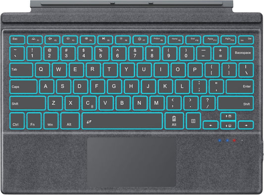 MoKo Microsoft Surface Pro 7/Pro 6/Surface Pro 5 (Pro 2017)/Pro 4/Pro 3 Type Cover, Ultra-Slim Wireless Bluetooth Keyboard with Trackpad, 7-Color LED Backlit, Built-in Rechargeable Battery, Gray