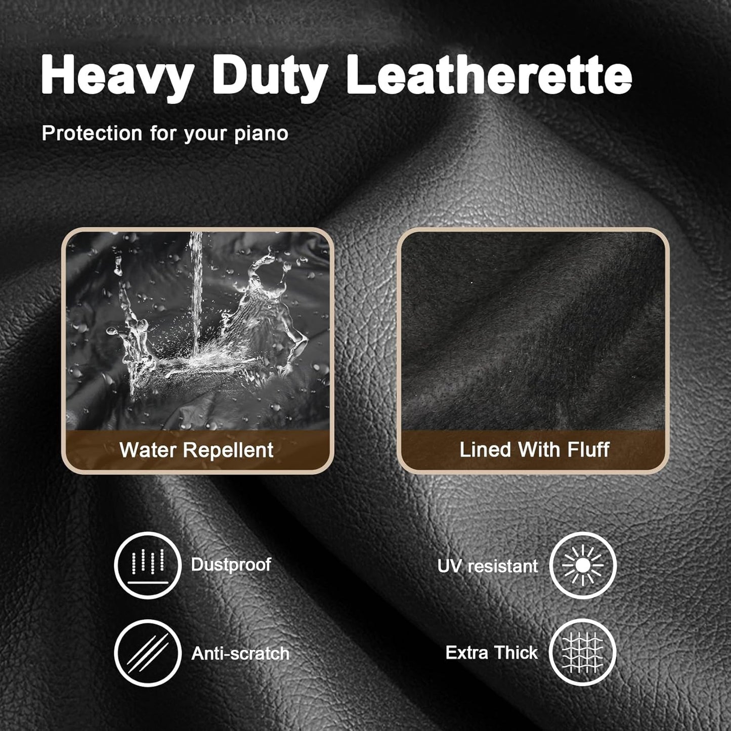 Explore Land 88 Keys Digital Piano Dust Cover with Music Stand Opening and Pockets - Waterproof Leatherette Electronic Keyboard Cover Fits for Most Piano