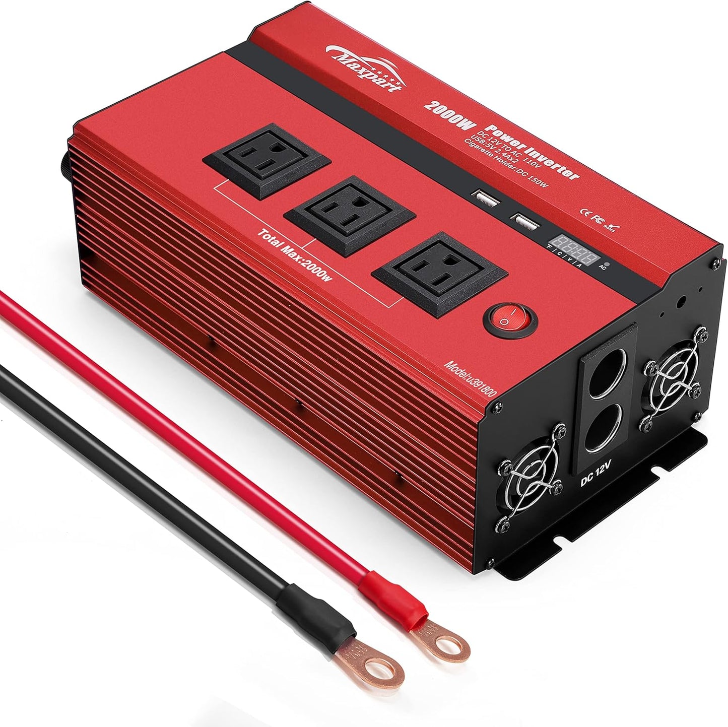 2000w 12v Car Power Inverters for Vehicles Truck with USB Charging Port,12v DC to 110v AC Inverter Converter with 3 AC Outlets