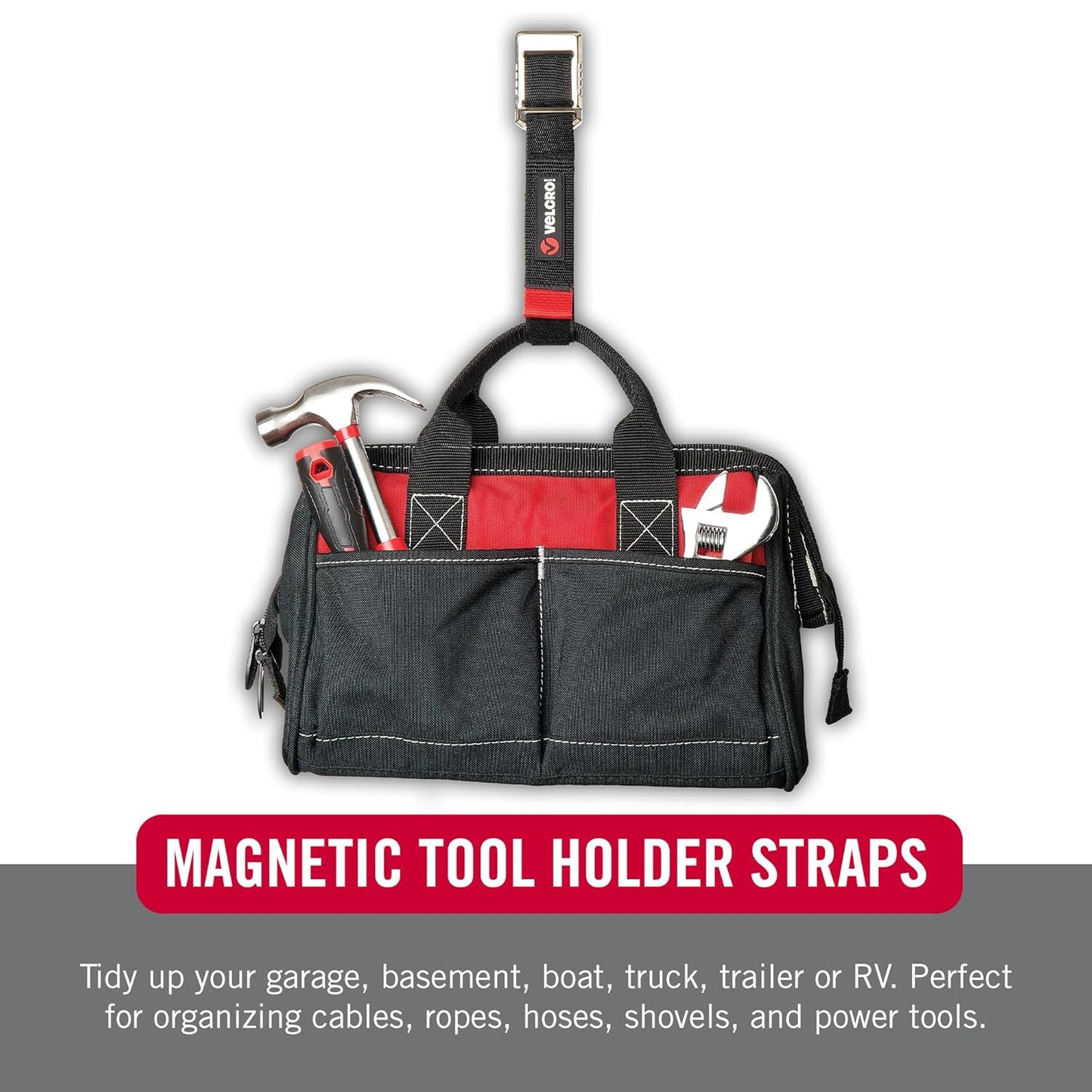 VELCRO Brand Magnetic Straps – Reusable Cord, Hose & Tool Organizer for Metal Surfaces, Stocking Stuffers for Men - EASY HANG Garage, Workshop, RV Storage - Medium 16in x 1in