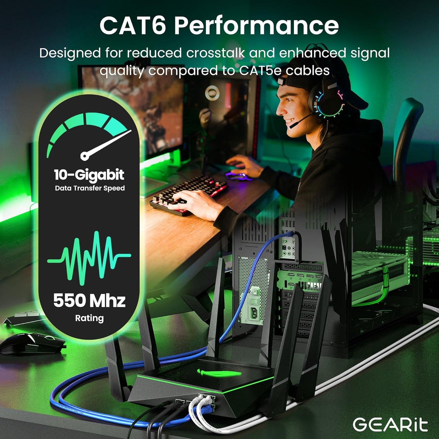 GearIT Cat 6 Ethernet Cable Pack - 24-Pack 5 ft Cat6 Ethernet Patch Cables | RJ45 Network Patch Cable, 10 Gbps Snagless Gold-Plated Connectors - Ethernet Cable Cat 6 for PC, TV, Router - Blue