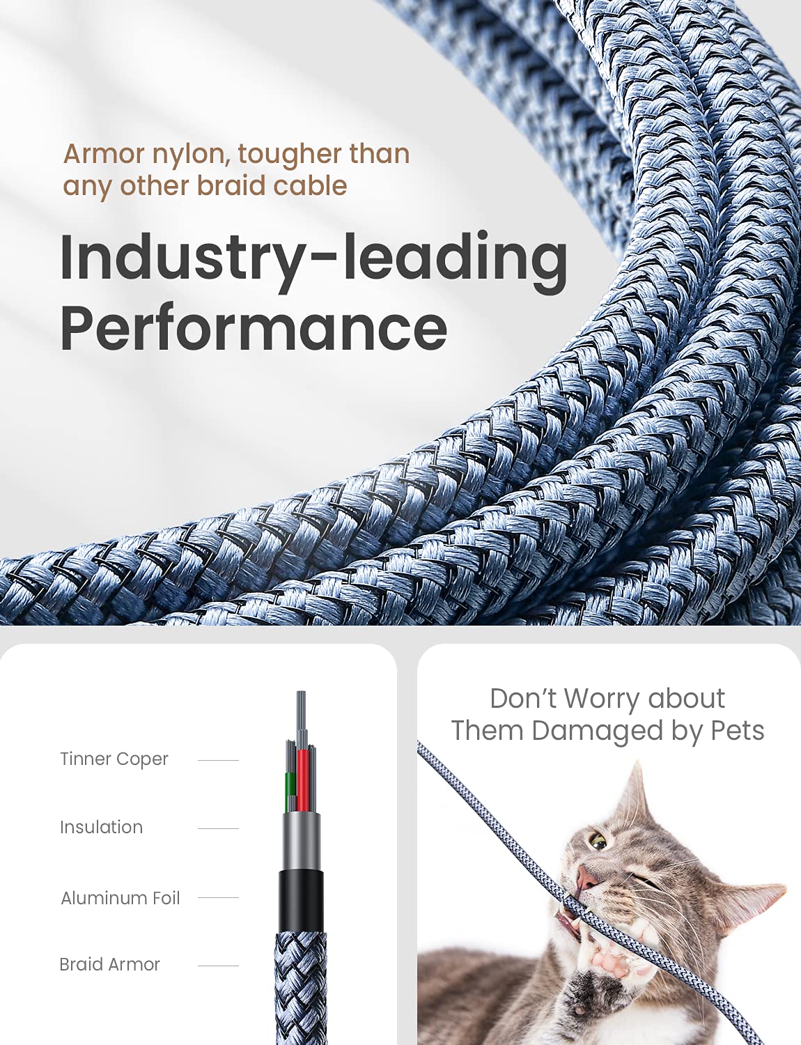 AINOPE Type C Cable [3-Pack, 6.6FT] Right Angle, 3.1A USB Type C Cable Fast Charging, Nylon Braided Type C Charging Cable Fast Charger Compatible with Samsung Galaxy S10 S9 S8 S20 Plus, Note 10 9 8
