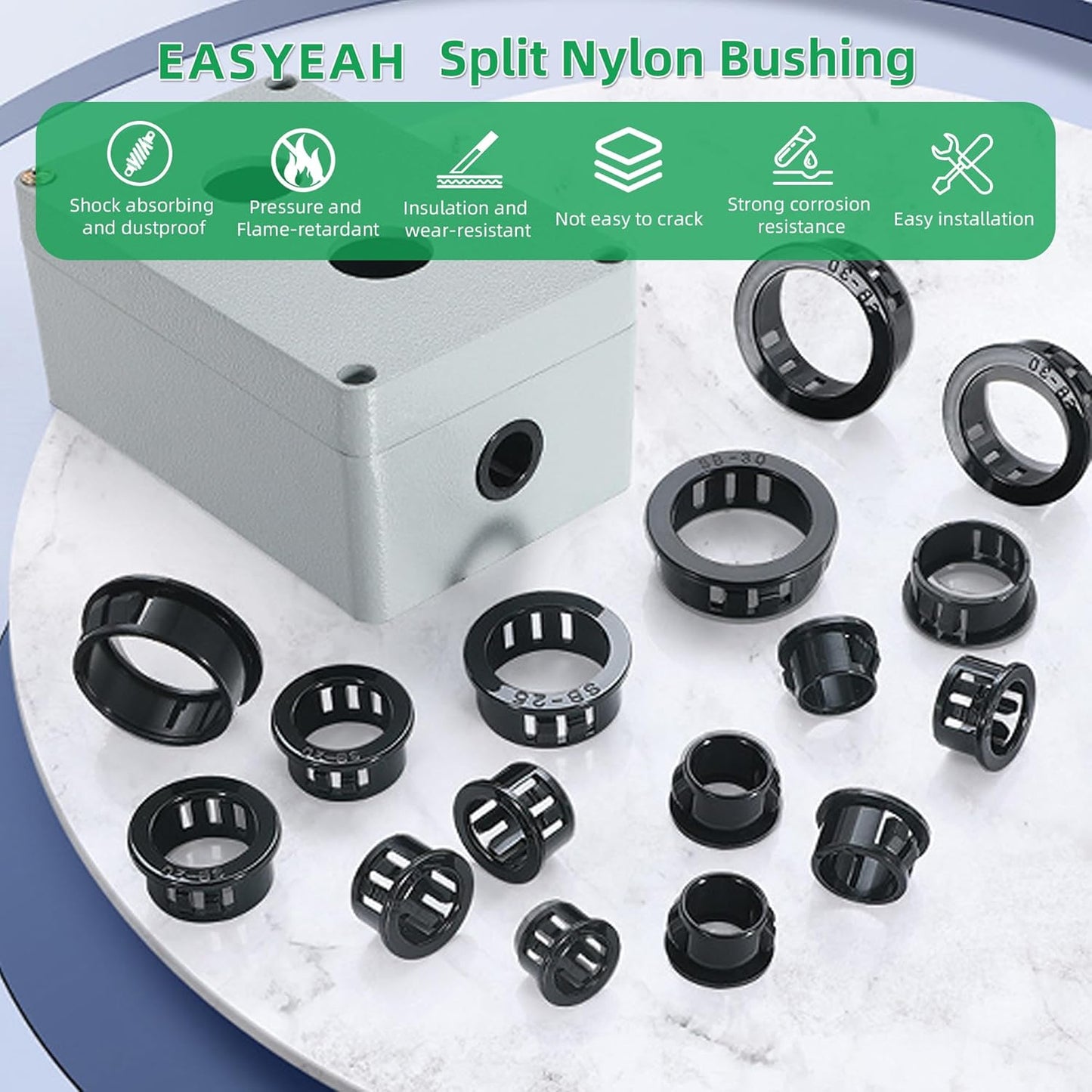 7/8"(22mm) Black Snap-in Knockout Insulating Bushing Grommets, Plastic Cable Hole Grommet for Wiring, Round Nylon Snap in Locking Electrical Wire Cord Hose, Tubing Bushings Grommets, 35pcs