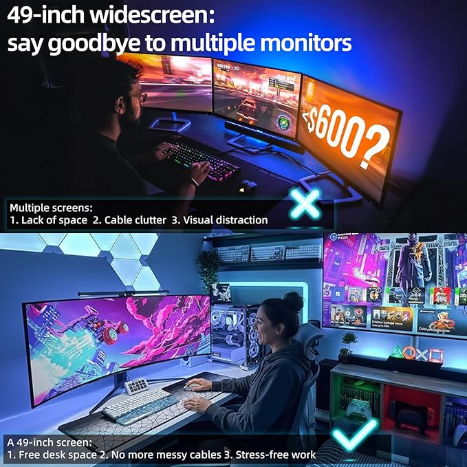 49 Inch Curved Ultrawide Gaming Monitor, 4k Monitor(3840x1080P), 165Hz, 1500R HDR10, 32:9, AMD FreeSync, 125% sRGB, HDMI/DP VESA100*100mm