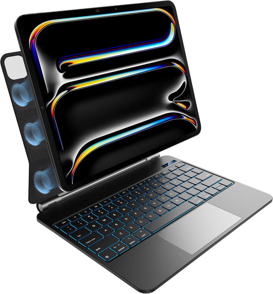 nimin Keyboard Case for iPad Pro 13 inch 2024 (M4),Multi-Touch Trackpad, Magnetic Attach, 7-Color Backlight, Auto Sleep/Wake, Obsidian Black