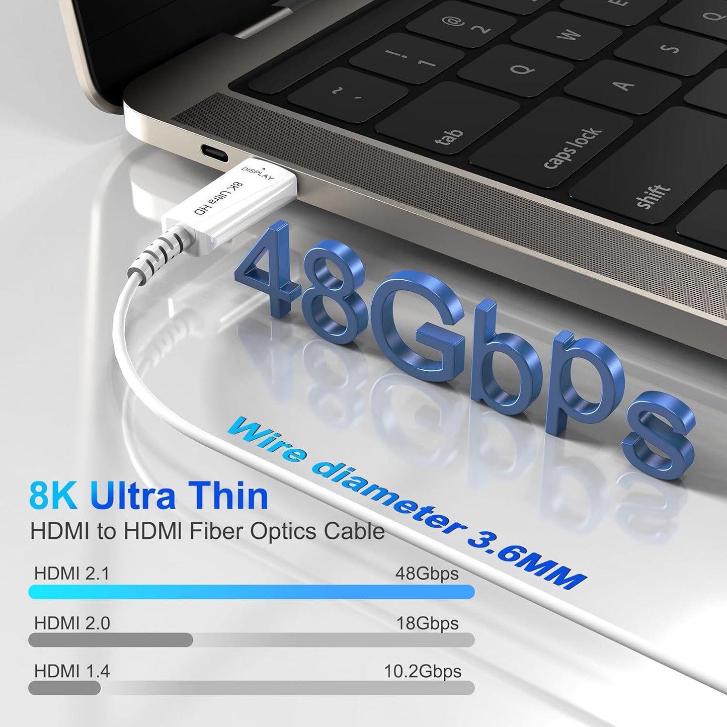 8K Fiber Optic HDMI Cable 100 FT, 8K@60Hz 4K@240Hz, Thin Extra Long HDMI Cable 48Gbps Ultra High Speed, Dynamic HDR, eARC, HDCP 2.2&2.3, 3D, Compatible for PS4/5/Xbox/TV/Laptop/Monitor