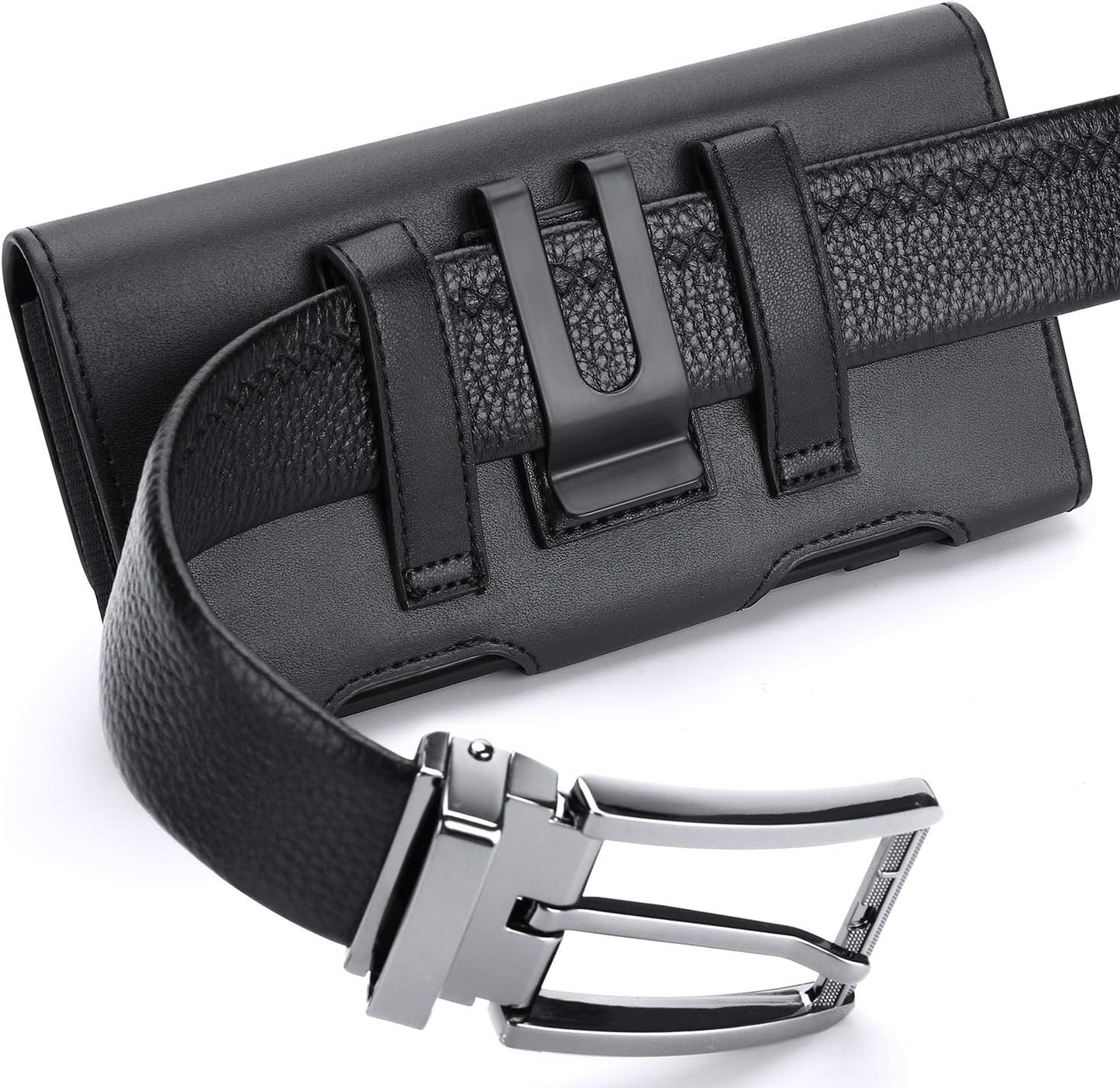 BECPLT for Galaxy S25 Ultra S24 Ultra S23 Ultra S22 Ultra 5G Note 20 Ultra 5G Note 10+ Plus 5G Holster Black Leather Carrying Cell Phone Holder Belt Clip Holster Case Pouch for Galaxy A14 5G S21 Ultra