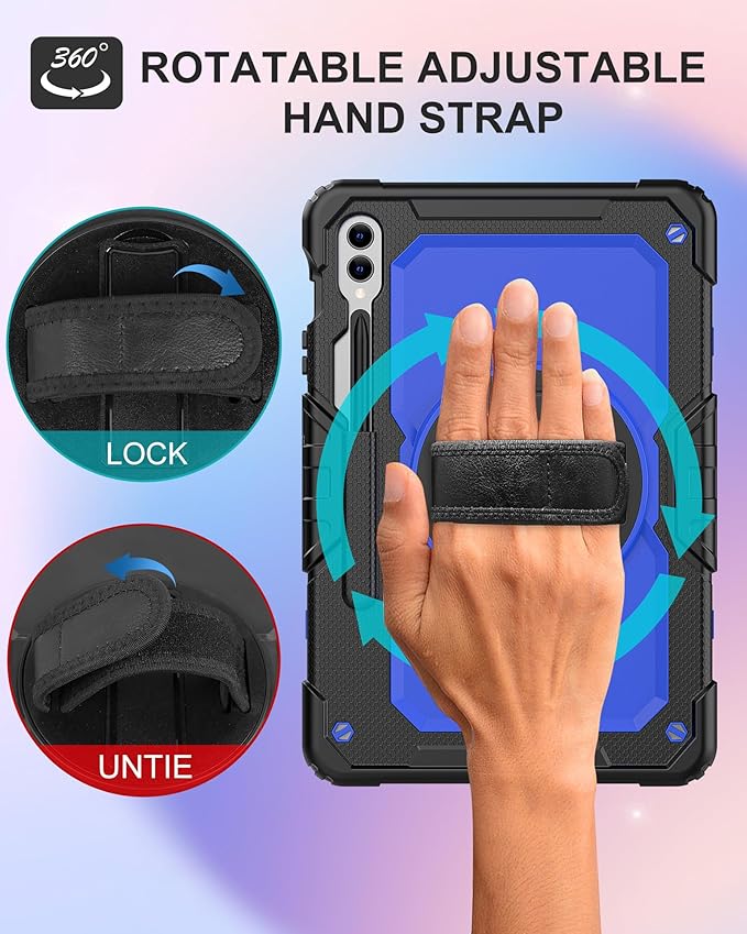 Case for Samsung Galaxy Tab S10 Plus/ S9 FE Plus/ S9 Plus 5G Tablet 12.4'', Shockproof Protective Cover with [Tempered Glass Screen Protector], Stand, Shoulder Strap & S Pen Holder (Blue)