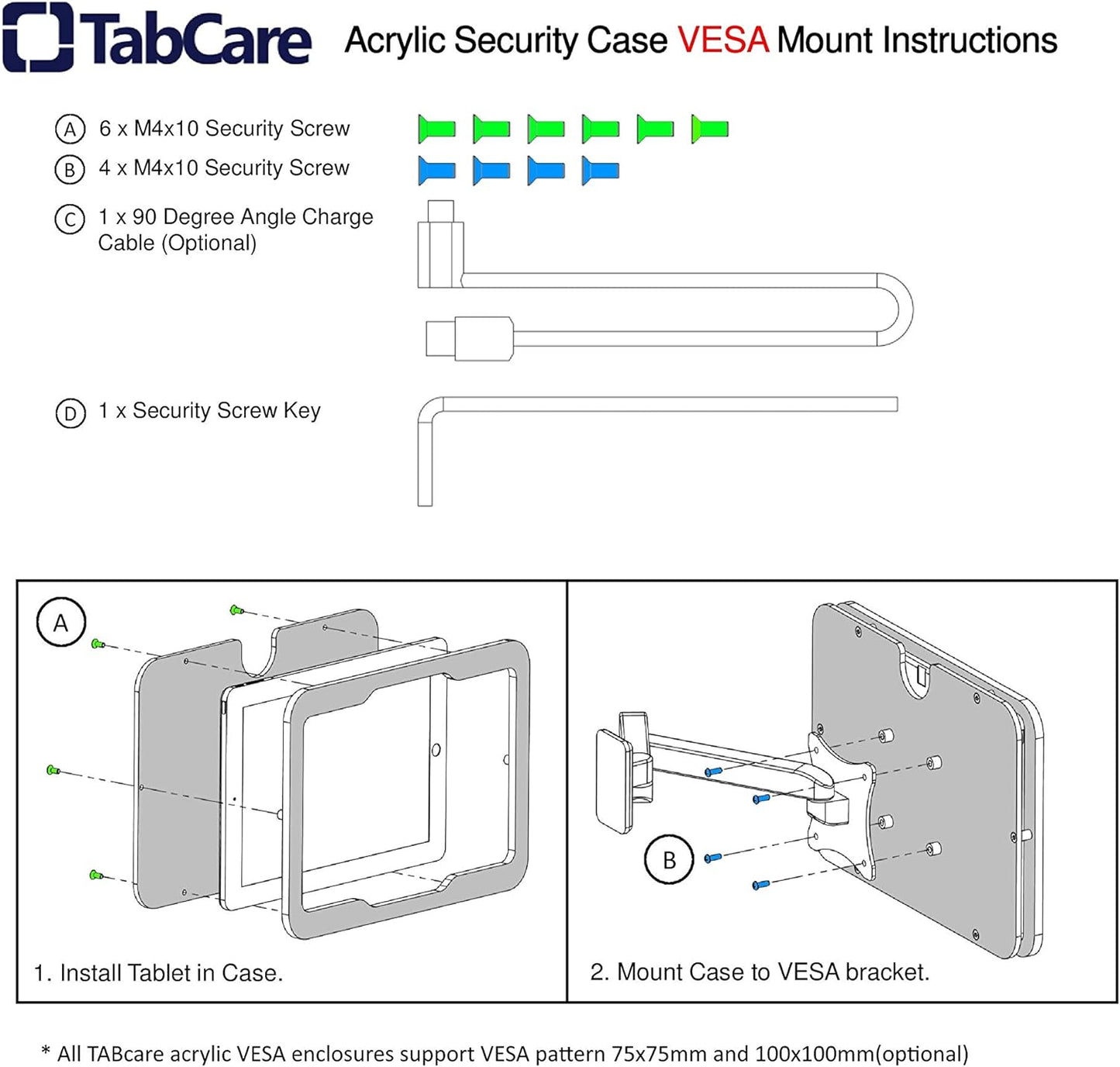TABcare Anti-Theft Acrylic VESA Enclosure for Apple iPad mini 6 7 8.3" with Free Wall Mount Kit & 90-Degree Angle USB C Charge Cable (iPad mini 6/7 8.3", White)