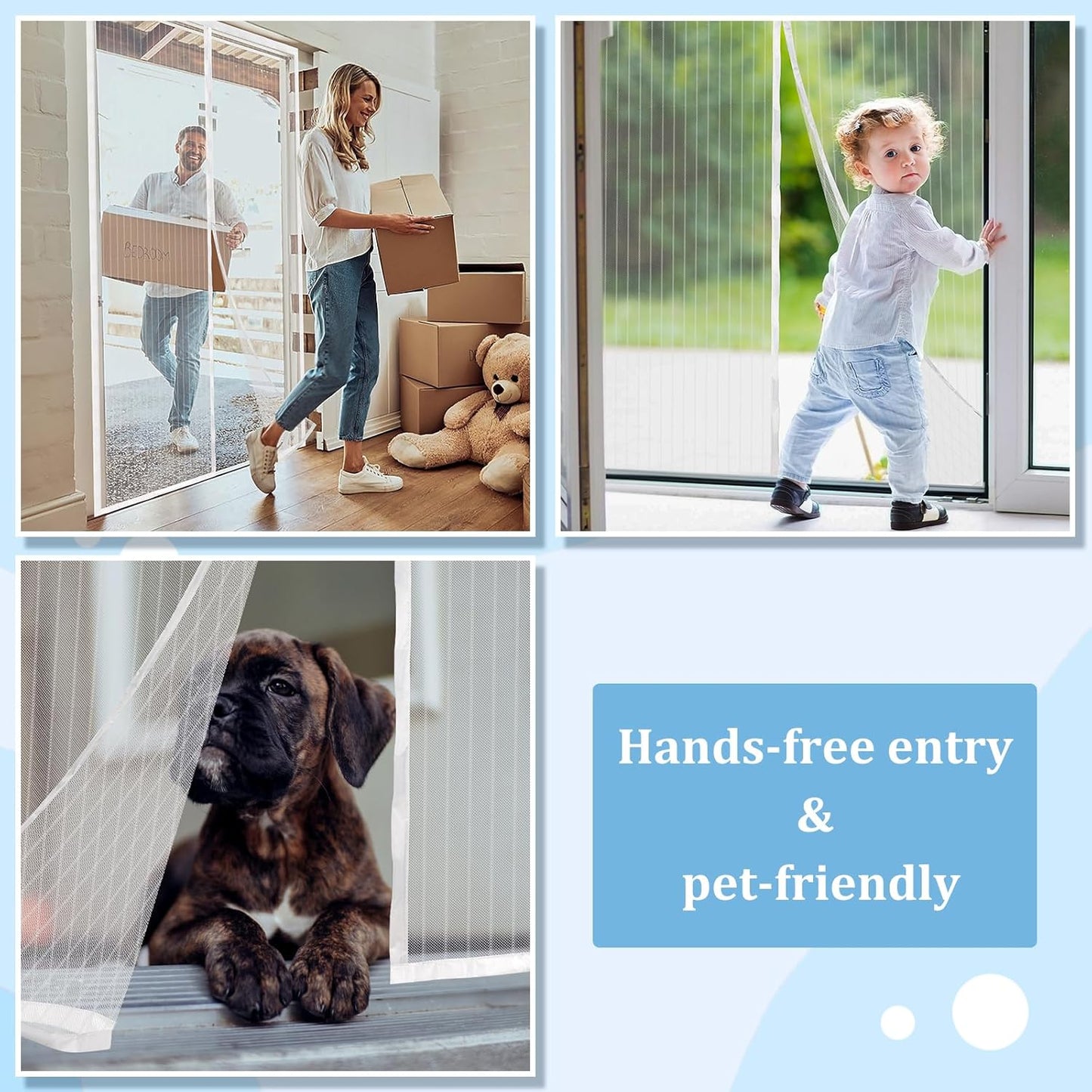 Magnetic Screen Door - Self Sealing, Heavy Duty, Hands Free Mesh Partition Keeps Bugs Out Let Breeze in- Pet and Kid Friendly - Keep Open Feature (White, Fit Door Size 32x 82 Inch)