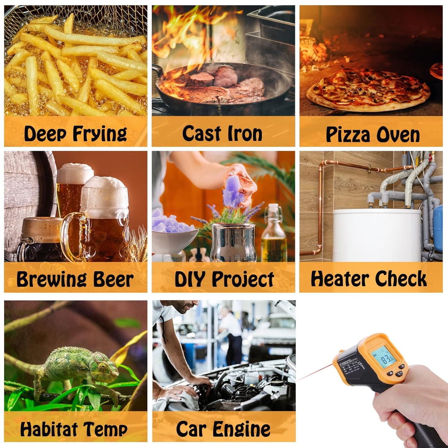 Infrared Thermometer Gun for Cooking, OnniOne Laser Thermometer Gun for Blackstone Pizza Oven, -58℉~1022℉ Non Contact Temperature Gun with Carrying Storage Case, LCD Backlit (NOT for Human)