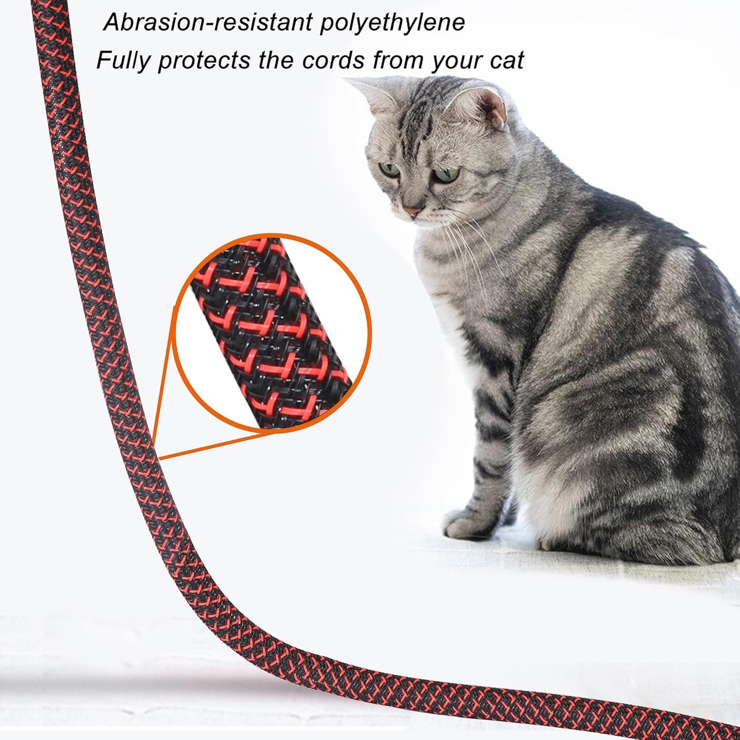CrocSee 25ft - 1/2 inch Braided Cable Management Sleeve Cord Protector - Self-Wrapping Split Wire Loom for TV/Computer/Home Theater/Engine Bay - Black/Red