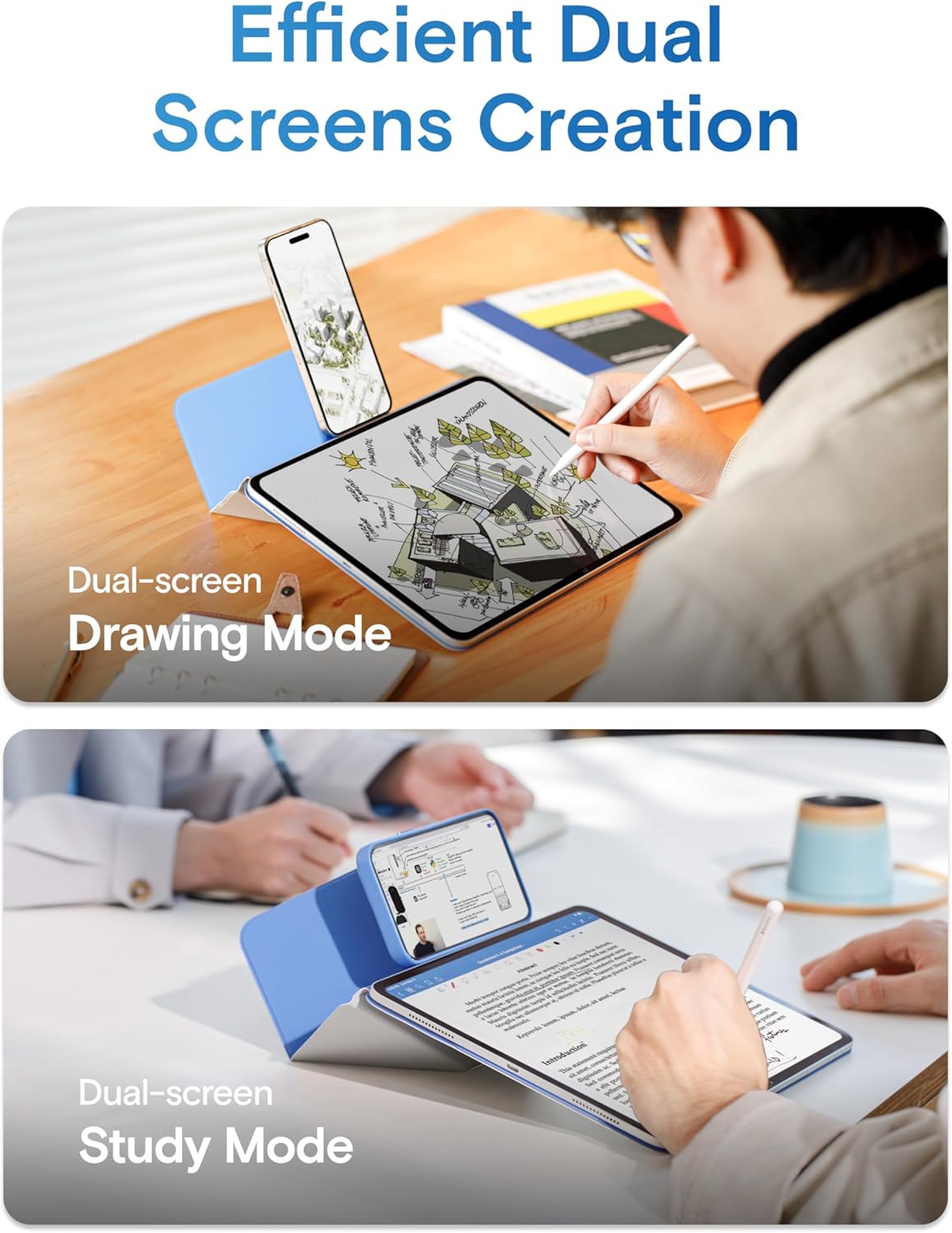MOFT Dynamic Folio Case for iPad Pro 11 Inch 2024 5th Gen(M4), Silm Magnetic Stand Case with 20+ Viewing Angles, Auto Wake/Sleep, Ultra Thin, Panna Cotta x Faded Jeans