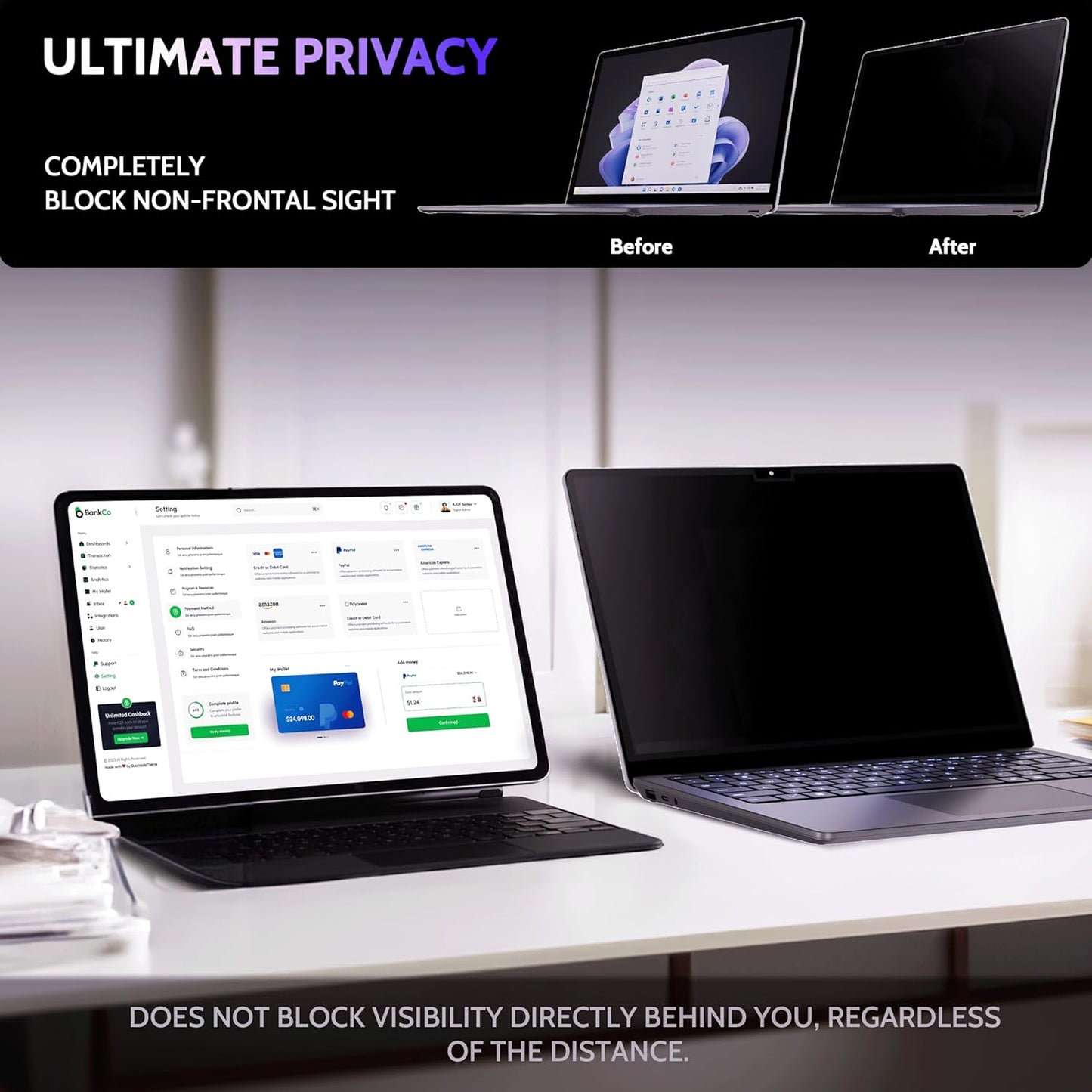 Privacy Screen for 13.8 Inch Surface Laptop 7, MagicSuction™ Removable Anti Spy Black Protector, Glare Blue Light Filter for Microsoft Laptop Computer Monitor