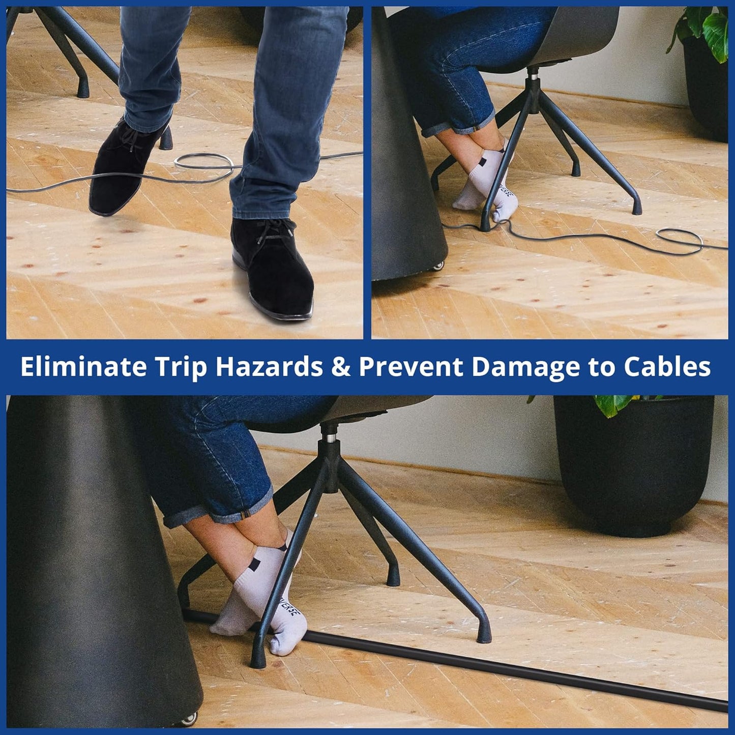 Floor Cord Cover 10ft, Cord Hider Floor Black, Floor Cable Management Prevent Cable Trips, Floor Cable Cover Wire Covers for Electric Power Cords, Cord Protector Cord Cavity W0.47in x H0.28in