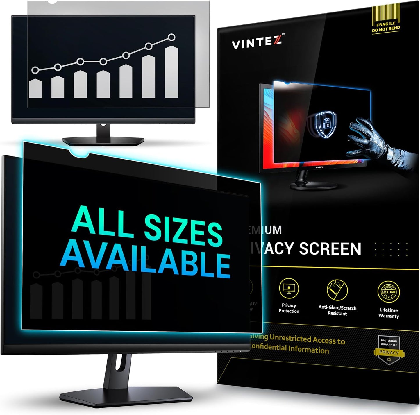 VINTEZ 30 Inch 16:10 Privacy Screen for Computer Monitor and Laptop - Anti Glare Protector Film Blue Light Filter Eye Protection - Computer Screen Privacy Shield, [1 Pack]