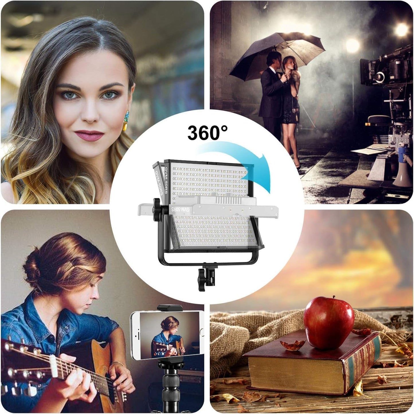 GVM 50RS RGB LED Video Light, 50W Video Lighting Kit with APP Control, 360°Full Color Led Panel Light for Gaming, Streaming, Youtube, Webex, Broadcasting, Web Conference, Aluminum Alloy Shell, CRI 97