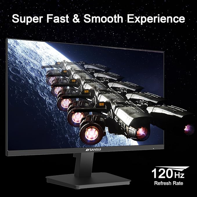 SANSUI 27 Inch Monitor, IPS 120Hz Computer Monitor Full HD 1920 x 1080P with HDMI DP Interfaces, Eye Care, Frameless, 100 x 100mm VESA Mountable (HDMI Cable Included)