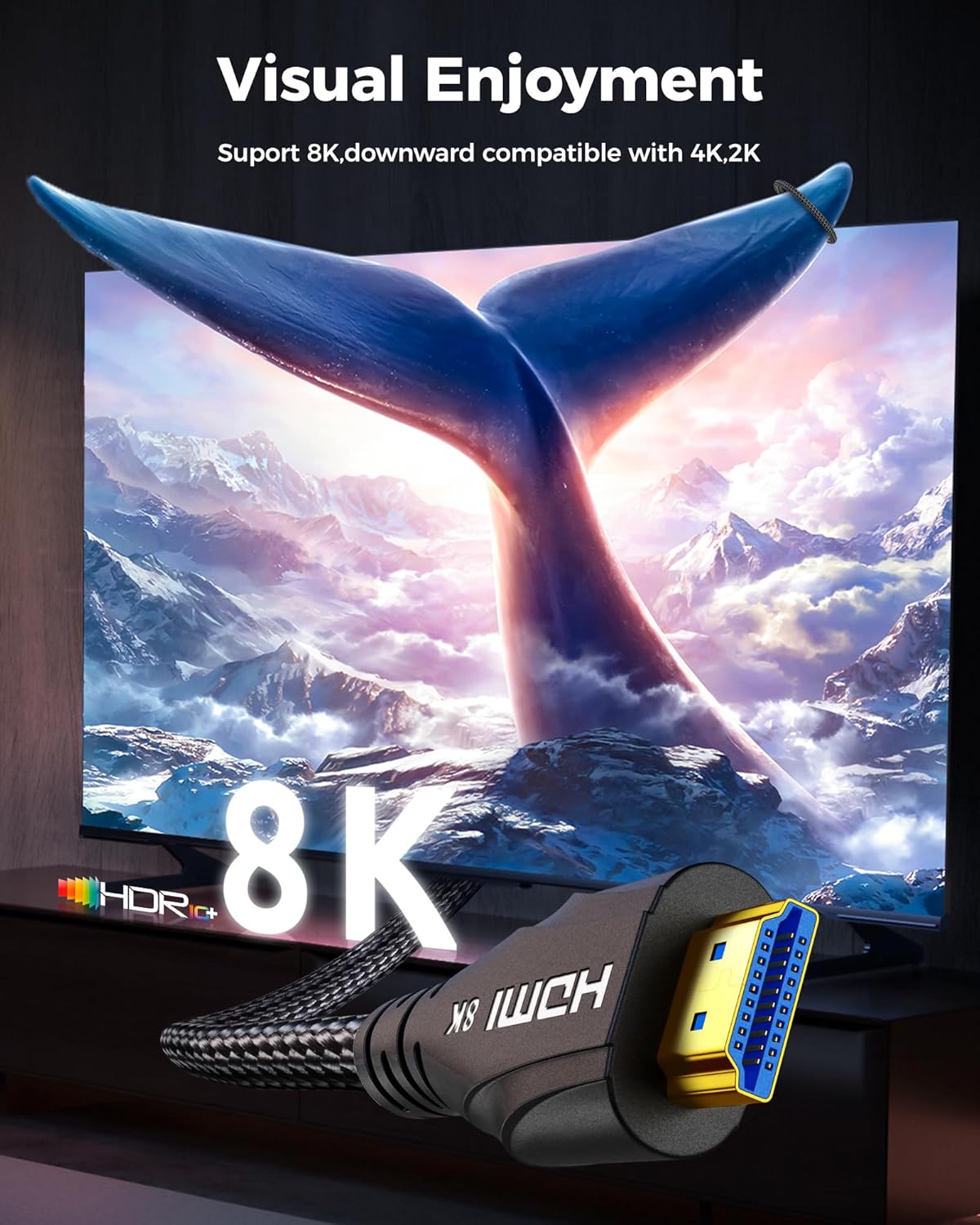 HDMI Cable 15FT Long - Certified 8K Ultra High Speed HDMI Cable,48Gbps Braided HDMI Cord,8K 60hz,4K 120hz,eARC,HDCP 2.2&2.3 - Compatible for HDTV/PS5