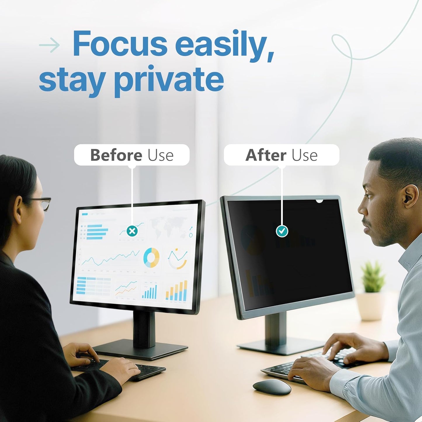 VINTEZ 21.6 Inch 16:10 Privacy Screen for Computer Monitor and Laptop - Anti Glare Protector Film Blue Light Filter Eye Protection - Computer Screen Privacy Shield, [1 Pack]
