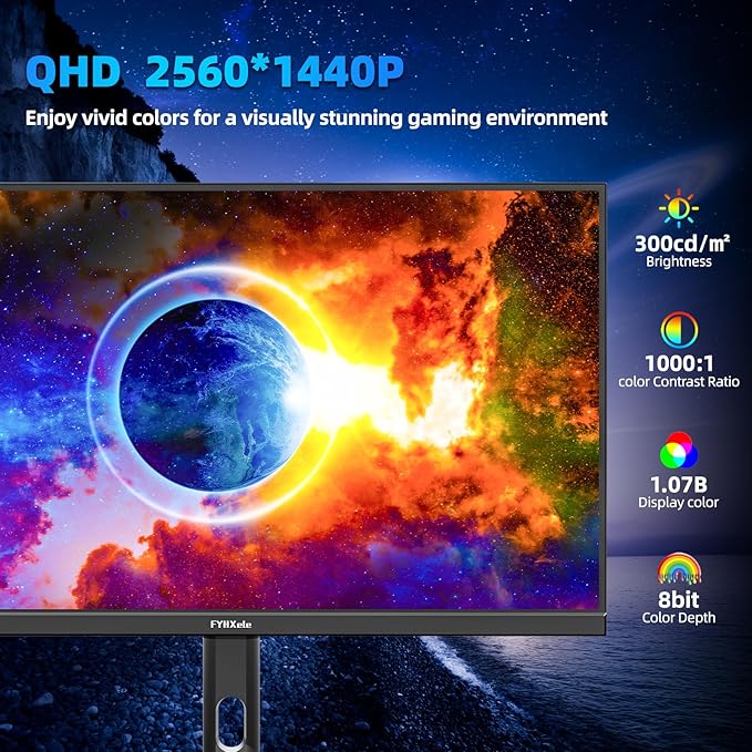 27 inch Gaming Monitor 300Hz, QHD 1440P, 0.8ms Frameless, Ultra Slim Computer Monitor, Height/Pivot/Swivel/Tilt Adjustable Vertical Monitor, Support FreeSync, VESA, DP*2, HDMI*2