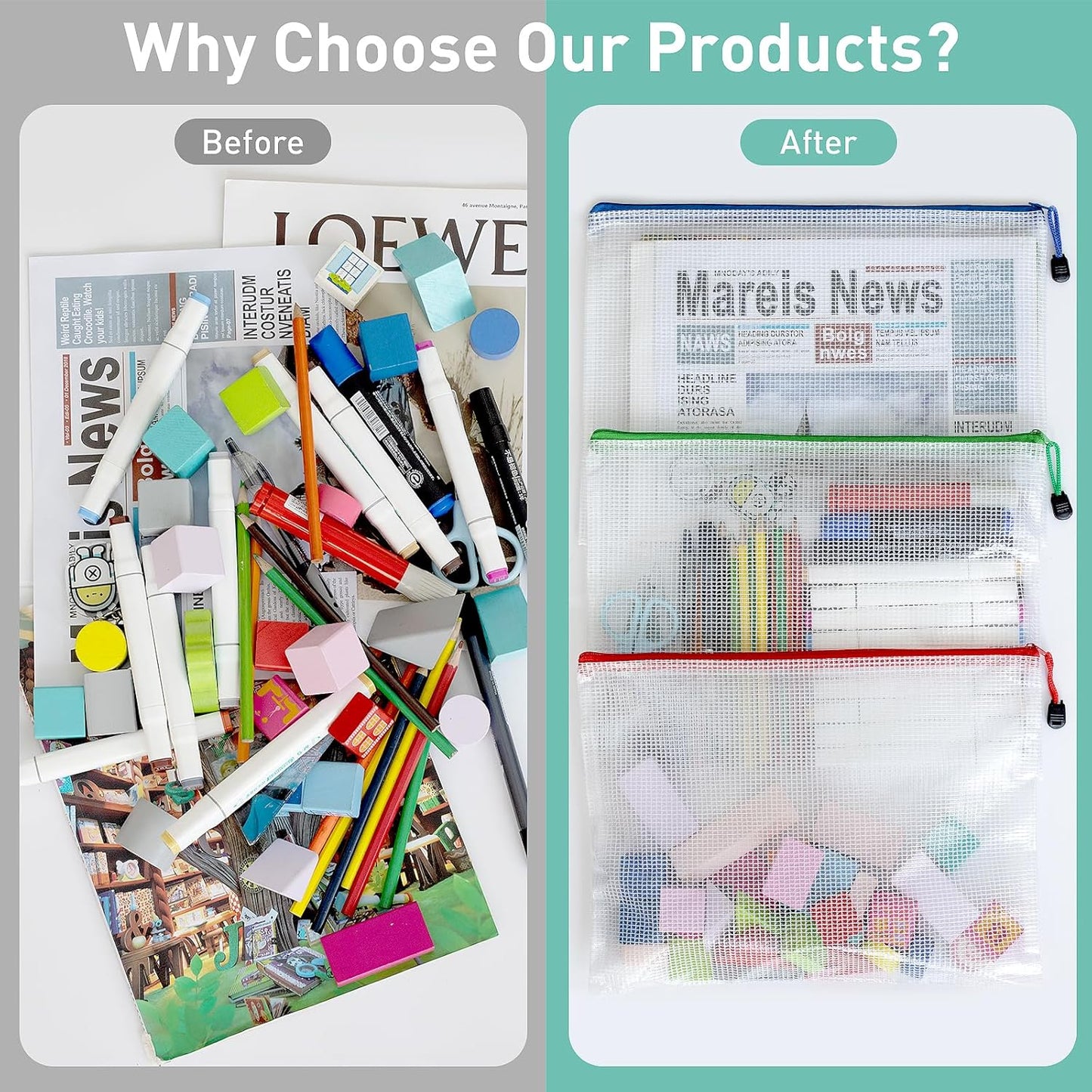 9pcs Mesh Zipper Pouch Bags, B4 Sizes Zipper Pouch, Mesh Bags With Zipper, Plastic Zipper Pouches, 9 Colors Zipper Pouches for Organizing, Board Game Storage, Travel, School Office organize