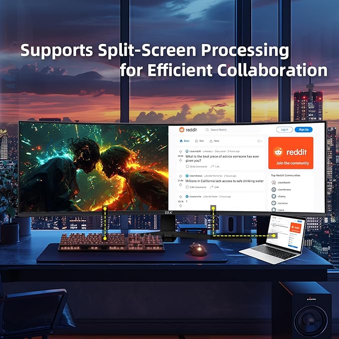 49 Inch Ultrawide Curved Gaming Monitor, Dual QHD 5120×1440 32:9, 165Hz 1ms, HDR, G-Sync & FreeSync Compatible, 1500R VA Display, Low Blue Light, HDMI & DP, Height Adjustable, VESA Mountable