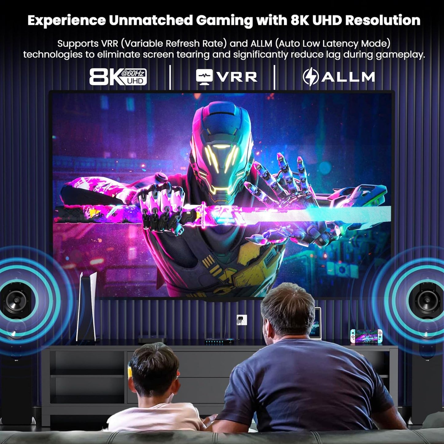 HDMI Switch 5 in 1 Out 8K@60Hz 4K@120Hz - HDMI 2.1 Switcher with Remote, Auto-Switching - Supports HDCP 2.3, HD R10, Dolby Vision, 3D, VRR - Compatible with PS5/Xbox/PC/Blu-ray Player