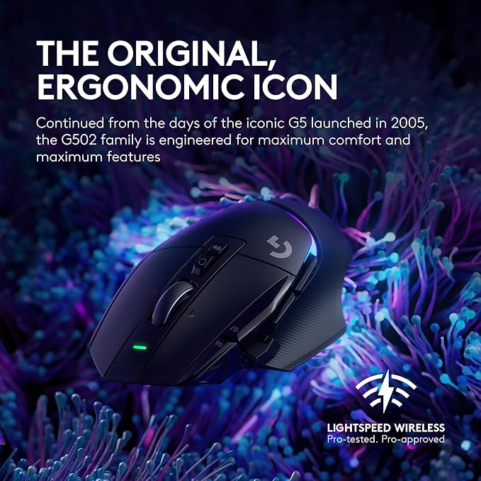 Logitech G502 X Plus Wireless Gaming Mouse - LIGHTSPEED Optical, LIGHTFORCE Switches, LIGHTSYNC RGB, HERO 25K Sensor for PC/Mac - Black