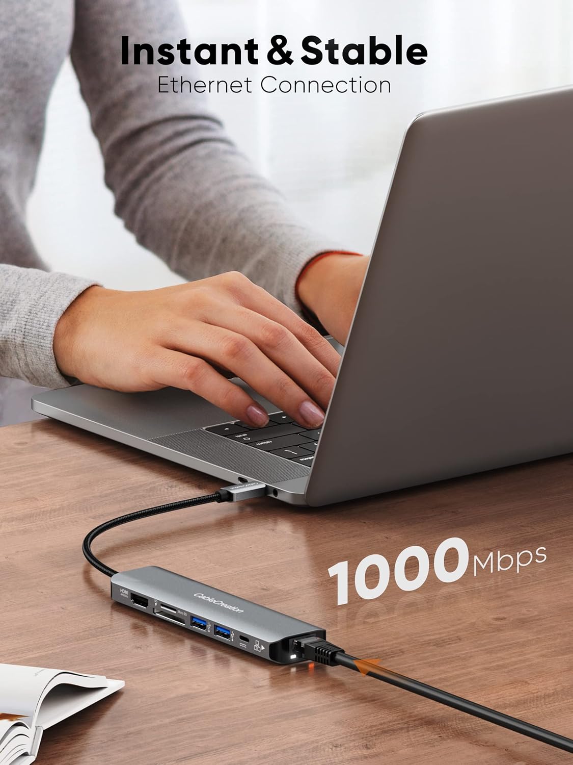 USB C Hub 4K 60Hz, CableCreation 7-in-1 USB-C Hub Multiport Adapter with 1Gbps Ethernet, HDMI, 2 USB 3.0 Ports, 100W PD and SD/TF Cards Reader, Compatible with Steam Deck MacBook Pro/Air, iPad Pro