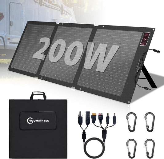 200W Portable Solar Panel for Power Station, 24% High Efficiency ETFE Foldable Solar Panel Charger, IP68 Waterproof, Compatible with Solar Generator for Camping RV Outdoor